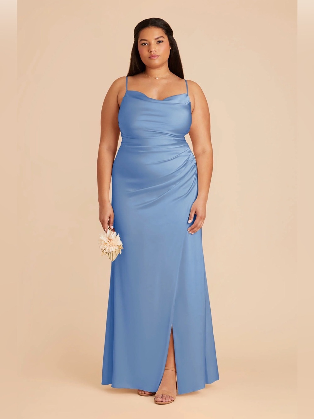 Birdy Grey Light Blue Satin Cowl Neck Maxi Dress